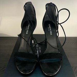 Used Kenneth Cole Berry Suede Ankle Tie High-Heel Sandals